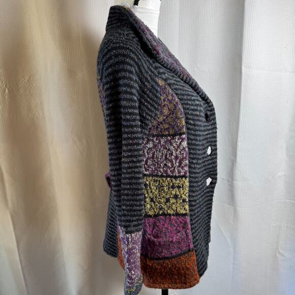 Anthropology Curio Knit Patchwork Wool Blend Petite Sm Cardigan Boho Lagenlook - Picture 6 of 8